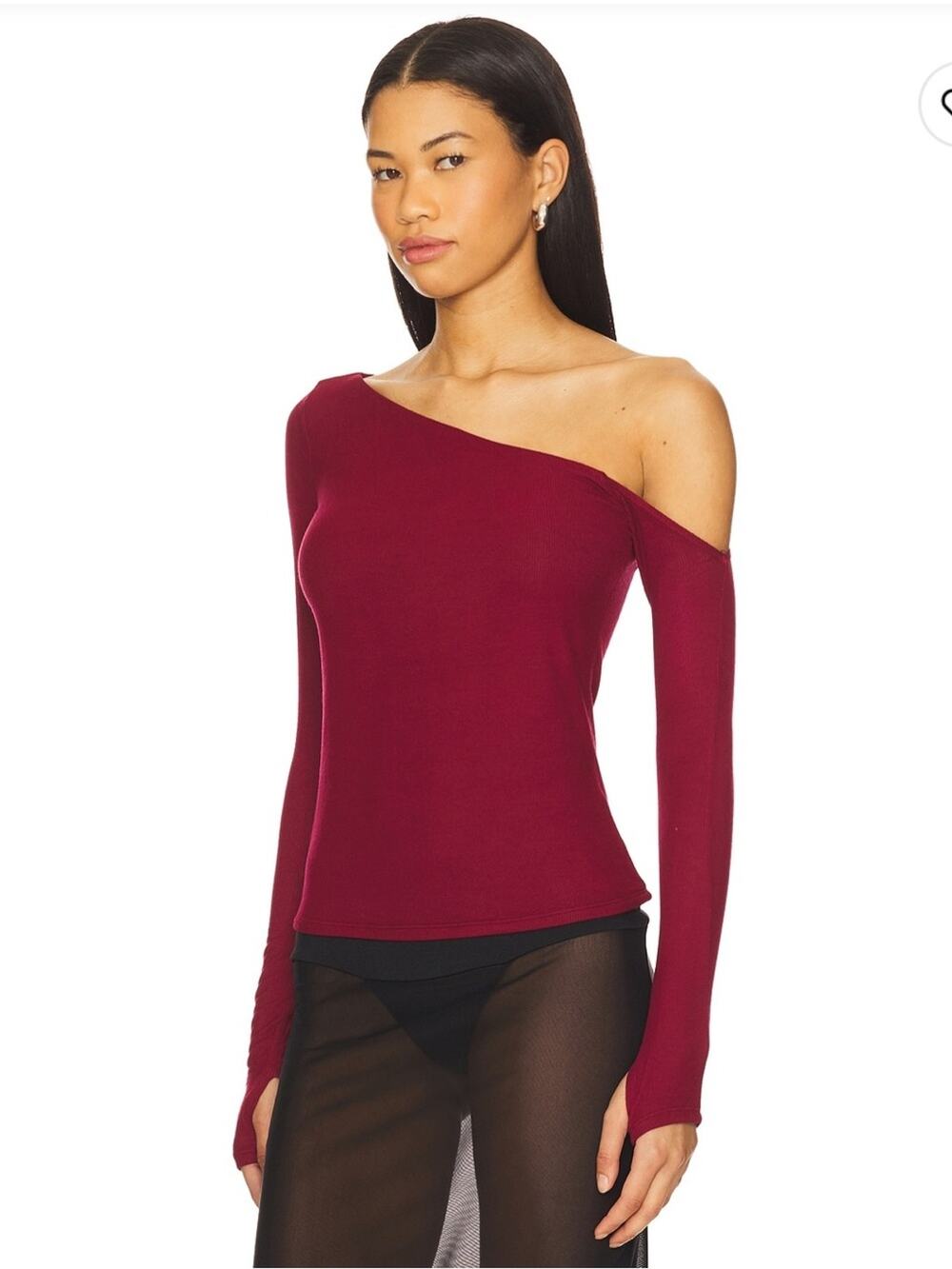 Michael Lauren Magdaleno Asymmetrical Fitted Cold Shoulder Long Sleeve Top